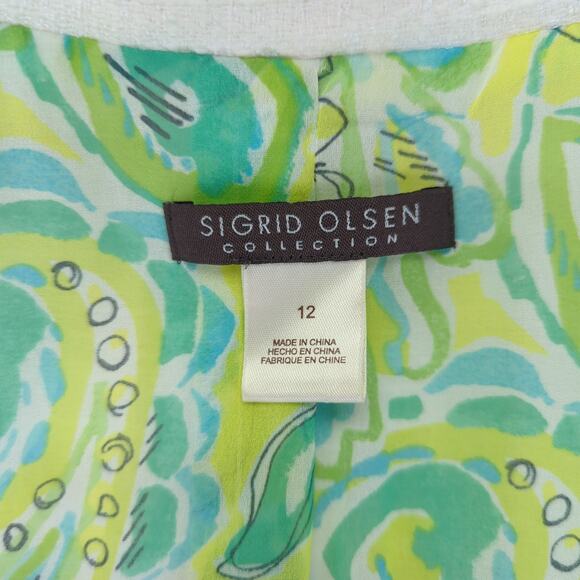 Vtg Sigrid Olsen Blazer Jacket‎ 3 Button Texture Women 12 White Floral Paisley - Picture 8 of 10